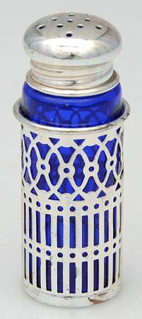 Silverplate Hollowware Pepper Shaker W/Cobalt Liner