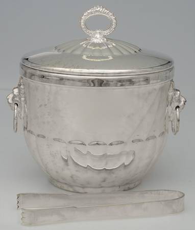 Silverplate Hollowware Ice Bucket W/Handle &Tongs