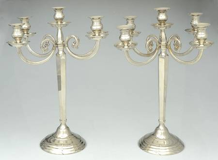 Silverplate Hollowware Pair of Large 5 Light Candelabras