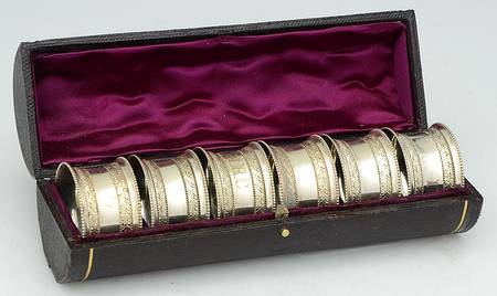 Silverplate Hollowware Napkin Ring - Set of 6 with Case