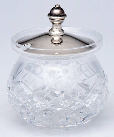 Silverplate Hollowware Crystal Jam Jar & Silver Lid