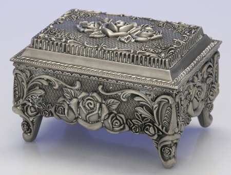 Pewter Hollowware Jewelry Box with Hinged Lid