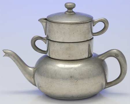 Pewter Hollowware Mini Teapot Stacking Set (Creamer, Sugar)