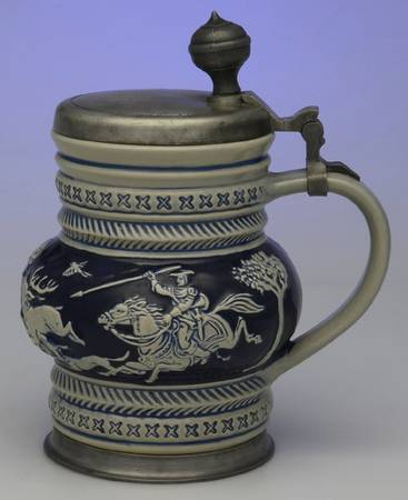 Pewter Hollowware Beer Stein with Hinged Lid