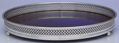 Pewter Hollowware 12" Gallery Tray with Brown Lucite Center
