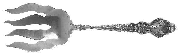 Douvaine (Sterling, 1890, Monograms) Large Solid Fish Serving Fork by Unger Brothers
