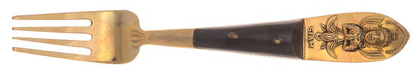 Siam (Brass)-Black Handle, Sitting Buddha Dessert Fork