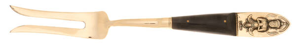 Siam (Brass)-Black Handle, Sitting Buddha Small Steak Carving Fork with Stainless Prongs