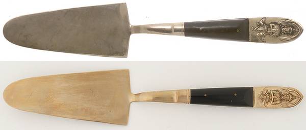 Siam (Brass)-Black Handle, Sitting Buddha Cake Server, Solid Piece