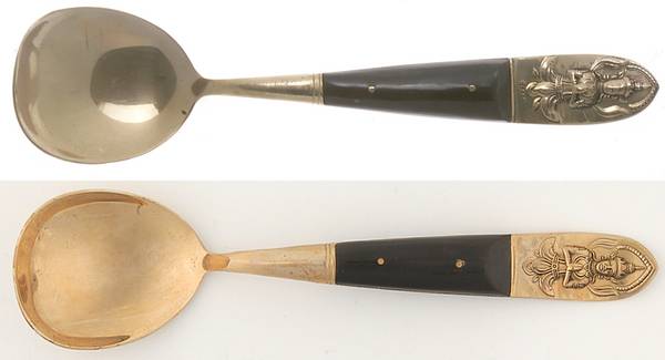 Siam (Brass)-Black Handle, Sitting Buddha Round Bowl Soup Spoon (Gumbo)