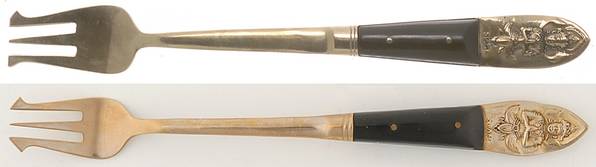Siam (Brass)-Black Handle, Sitting Buddha Long Handle Pickle/Olive Fork