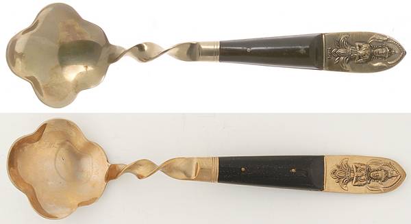 Siam (Brass)-Black Handle, Sitting Buddha Solid Gravy Ladle