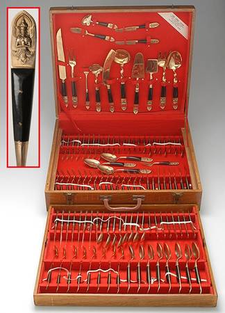 Siam (Brass)-Black Handle, Sitting Buddha 106 Piece Set