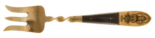 Siam (Brass)-Black Handle, Sitting Buddha Medium Solid Cold Meat Serving Fork