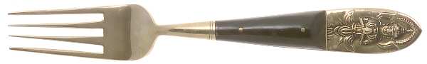 Siam (Brass)-Black Handle, Sitting Buddha Dessert Fork