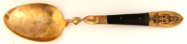 Siam (Brass)-Black Handle, Sitting Buddha Spoon-Serving/Solid-Large