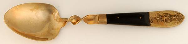 Siam (Brass)-Black Handle, Sitting Buddha Small Solid Serving Spoon