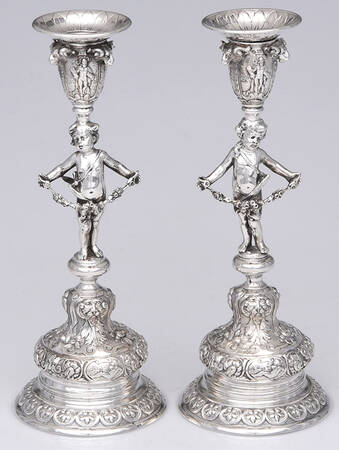 800-1 (Sterling, Hollowware) Pair of Candlesticks with Bobeche