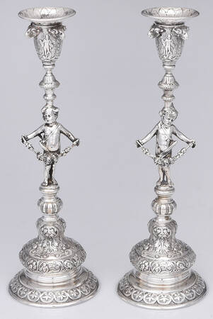 800-1 (Sterling, Hollowware) Pair of Candlesticks with Bobeche