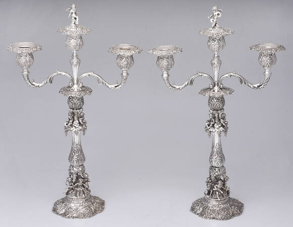 800-1 (Sterling, Hollowware) 3 Lt Candelabra, Solid W Bobech & Snuffer Finl S/2