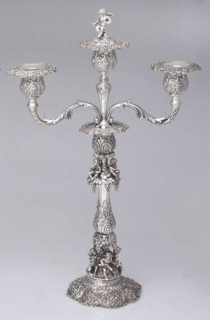 800-1 (Sterling, Hollowware) 3 Lt Candelabra, Solid W Bobech & Snuffer Finial