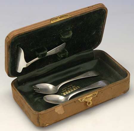 Sterling Flatware Baby Set 3 Piece (Baby Fork,Baby Spoon,Food Pusher