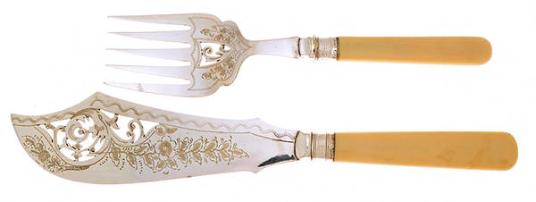 Silverplate Flatware Hollow Handle Fish Serving Set, Silverplate Blade