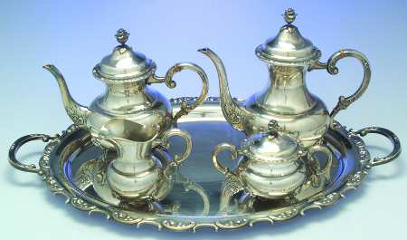 UNH9 (Silverplate, Hollowware) 5-Piece Silverplate Tea Set (with Tray)
