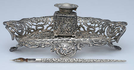 England Sterling Hollowware Large Inkwell with Attached Stand