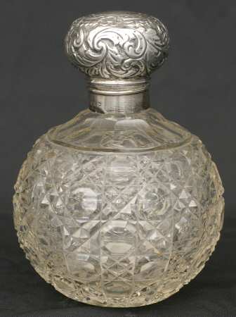 England Sterling Hollowware Round Crystal Perfume Bottle with Sterling Hinged Lid