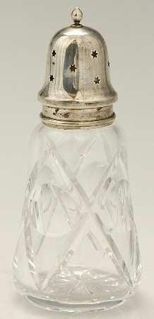 England Sterling Hollowware Crystal Sugar Shaker with Sterling Lid
