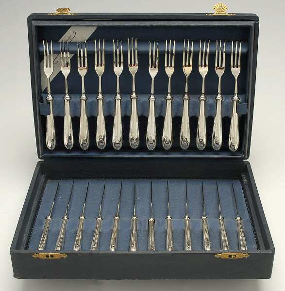 Germany Sterling Flatware 24pc Fruit Set w/Case (W/Hollow Hdl & Monograms)