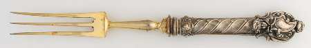 Germany Sterling Flatware Large Roast Carving Fork, Silverplate Prongs