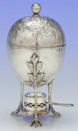 England Silverplate Hollowware Egg Warmer W/Lid & Burner (Holds 4 Eggs)