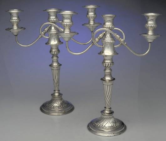England Silverplate Hollowware Pair of 15" 3 Light Candelabra