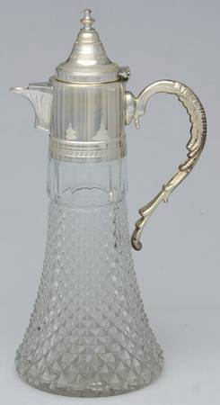 Italy Silverplate Hollowware Crystal Beverage Server w/Silverplate Lid