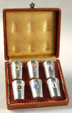 Germany Silverplate Hollowware Shot Glasse - Set of 6 with Leather Case