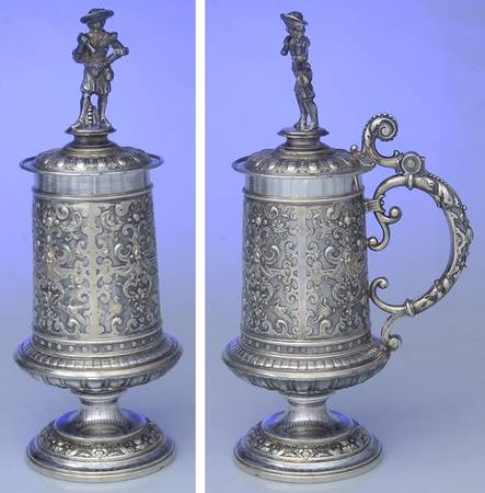 Germany Silverplate Hollowware Beer Stein with Hinged Lid