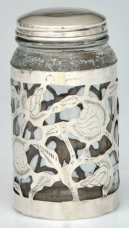 Mexico Sterling Hollowware Nestle Jar w/Sterling Overlay & Metal Lid