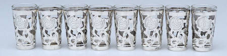 Mexico Sterling Hollowware Glass Cordials with Sterling Overlay - Set of 8