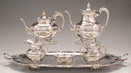 Mexico Sterling Hollowware 6 Piece Tea Set (SCP, STP, SCR, SSU, SWB, WTL)