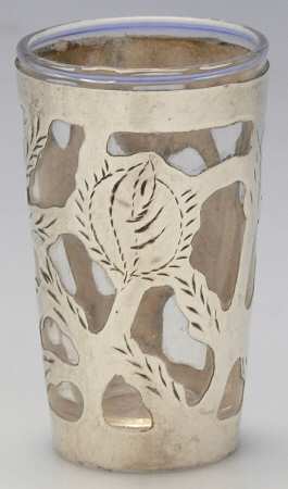 Mexico Sterling Hollowware Crystal Shot Glass with Sterling Overlay