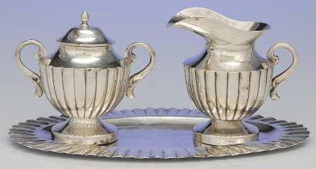 Mexico Sterling Hollowware Mini Creamer, Covered Sugar & Tray Set