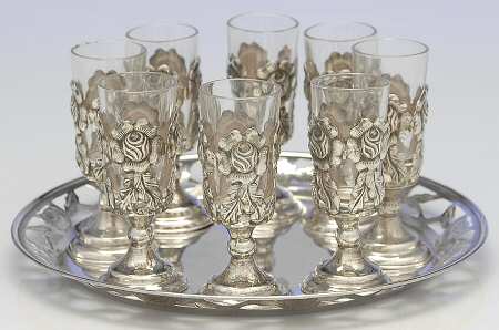 Mexico Sterling Hollowware Cordial - Set of 8 & Tray
