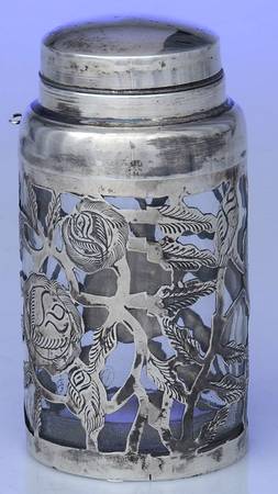Mexico Sterling Hollowware Nestle Jar w/Sterling Overlay & Metal Lid
