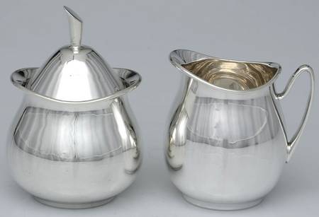 Mexico Sterling Hollowware Creamer & Sugar with Lid Set