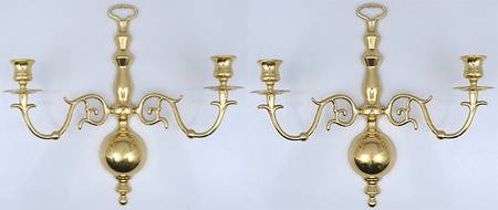 Brass Candlesticks Pair of 2 Arm Sconces 12" Wide