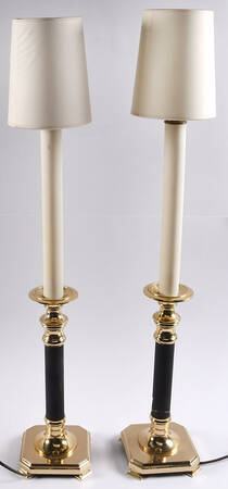 Brass Candlesticks Pair of Electric Candlesticks & Shades