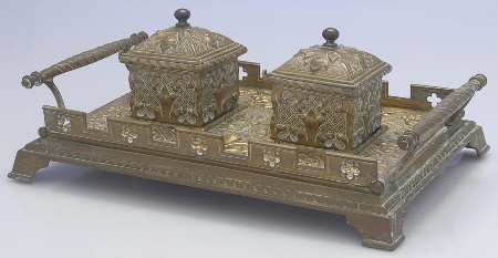 Brass Candlesticks Double Inkwell with Attached Stand