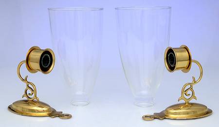 Brass Candlesticks Pair of Wall Sconces & Glass Globes